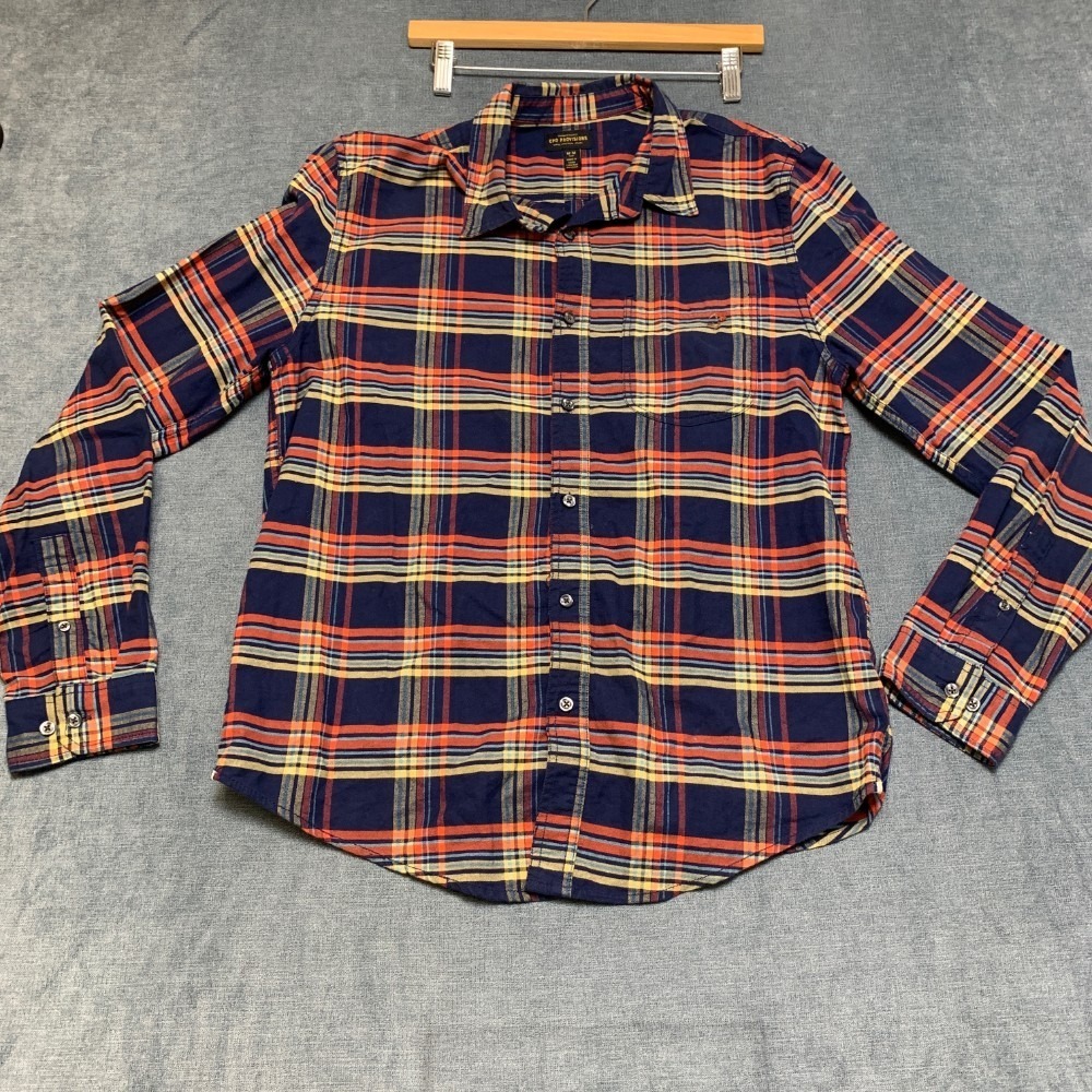 CPO Provisions Shirt Mens Medium Navy Red Plaid Button-Down Casual Front Pocket